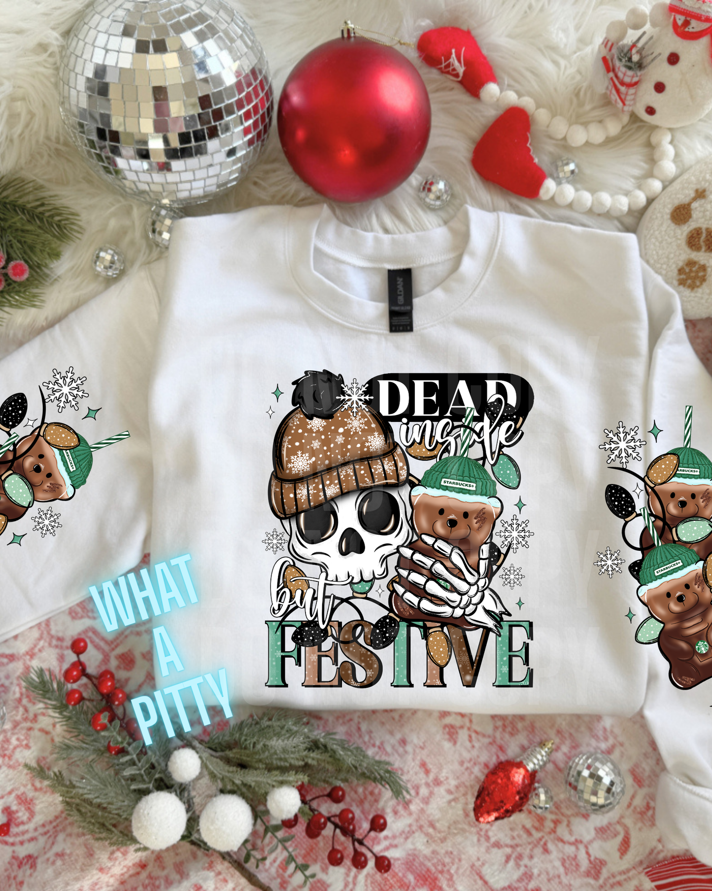 Dead Inside but Festive sweatshirt with sleeve designs