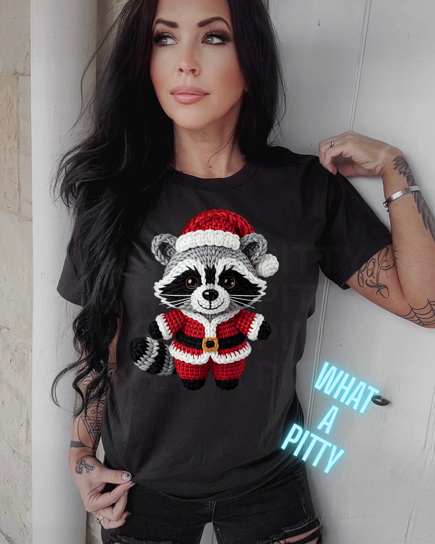 Santa Raccoon faux yarn design sweatshirt