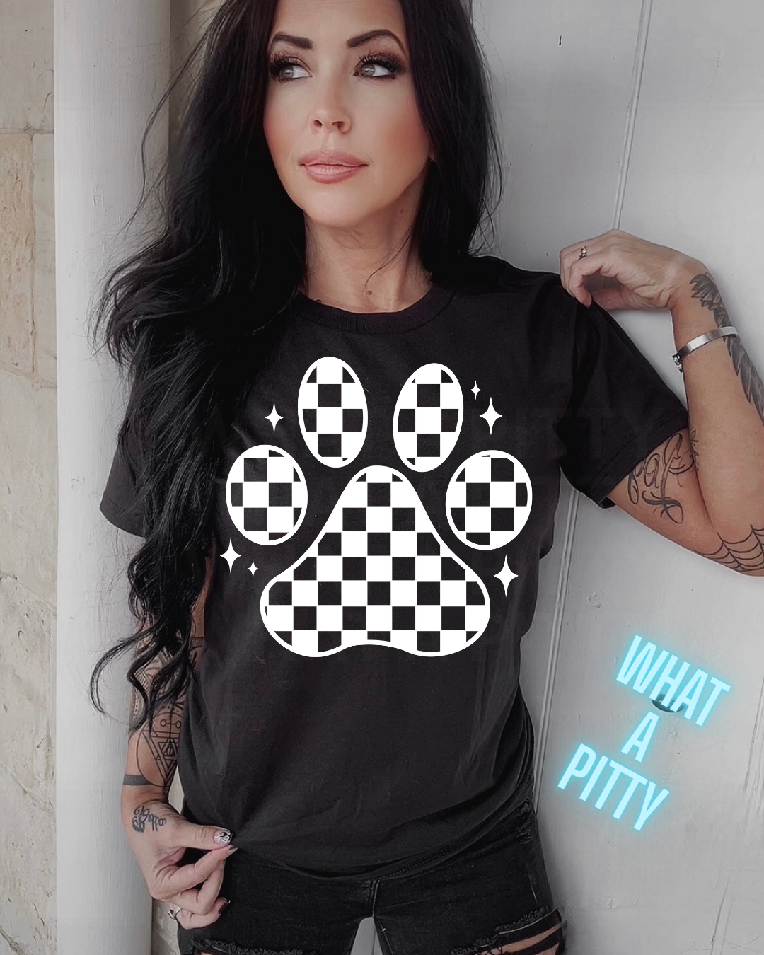 White Checkered Paw print tee