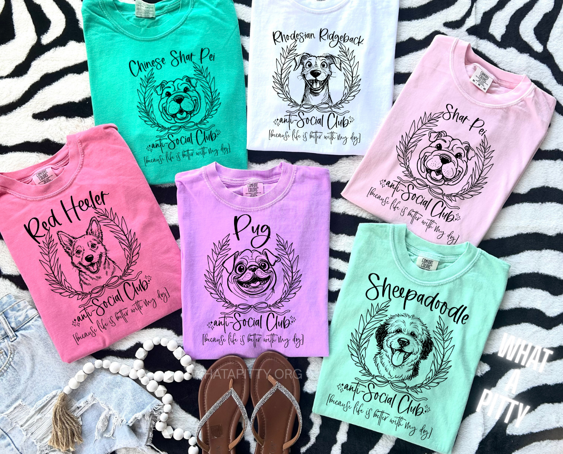 Dog Anti-Social Club tee - Over 40 breeds to choose from!