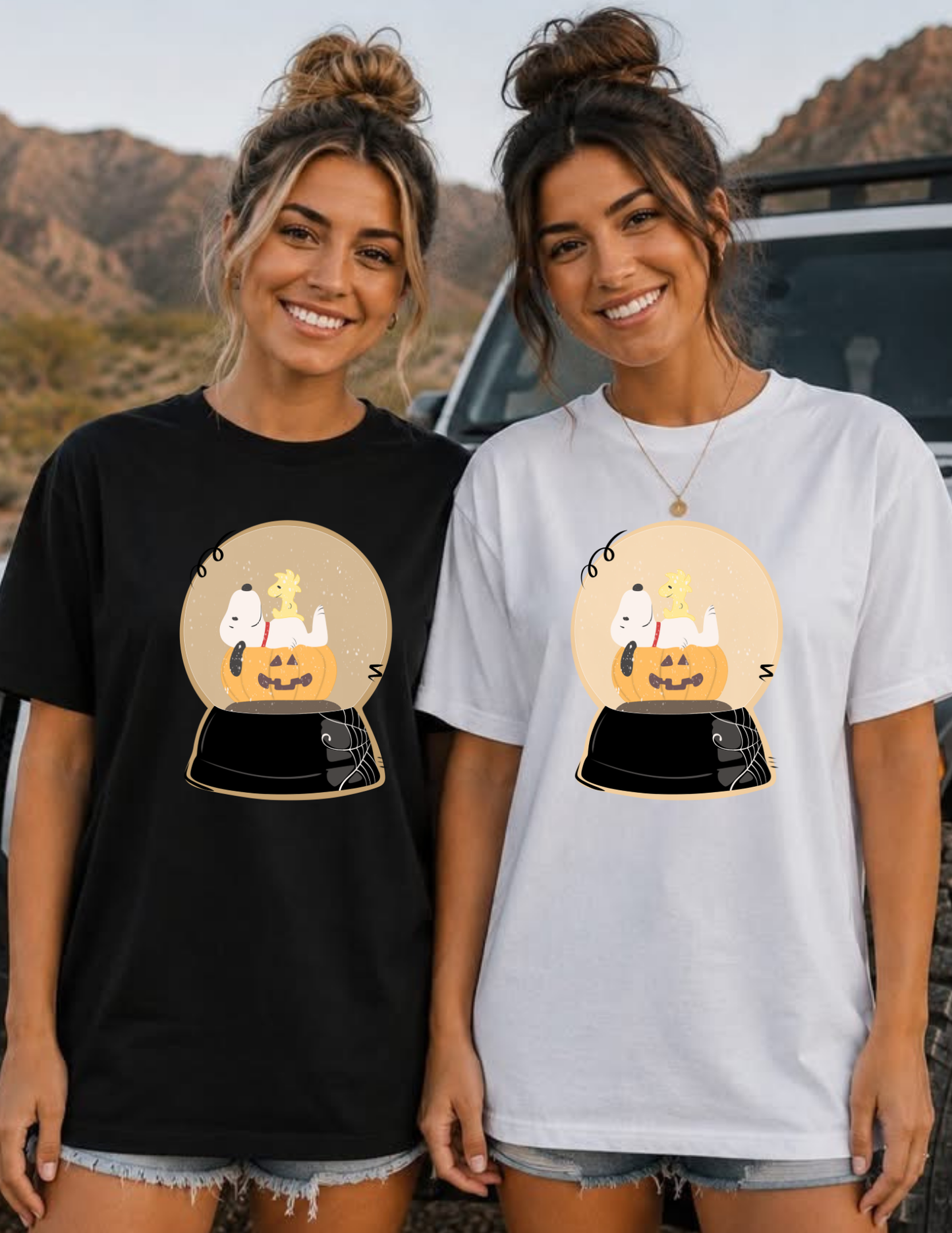 White Dog with Pumpkin Snow Globe tee