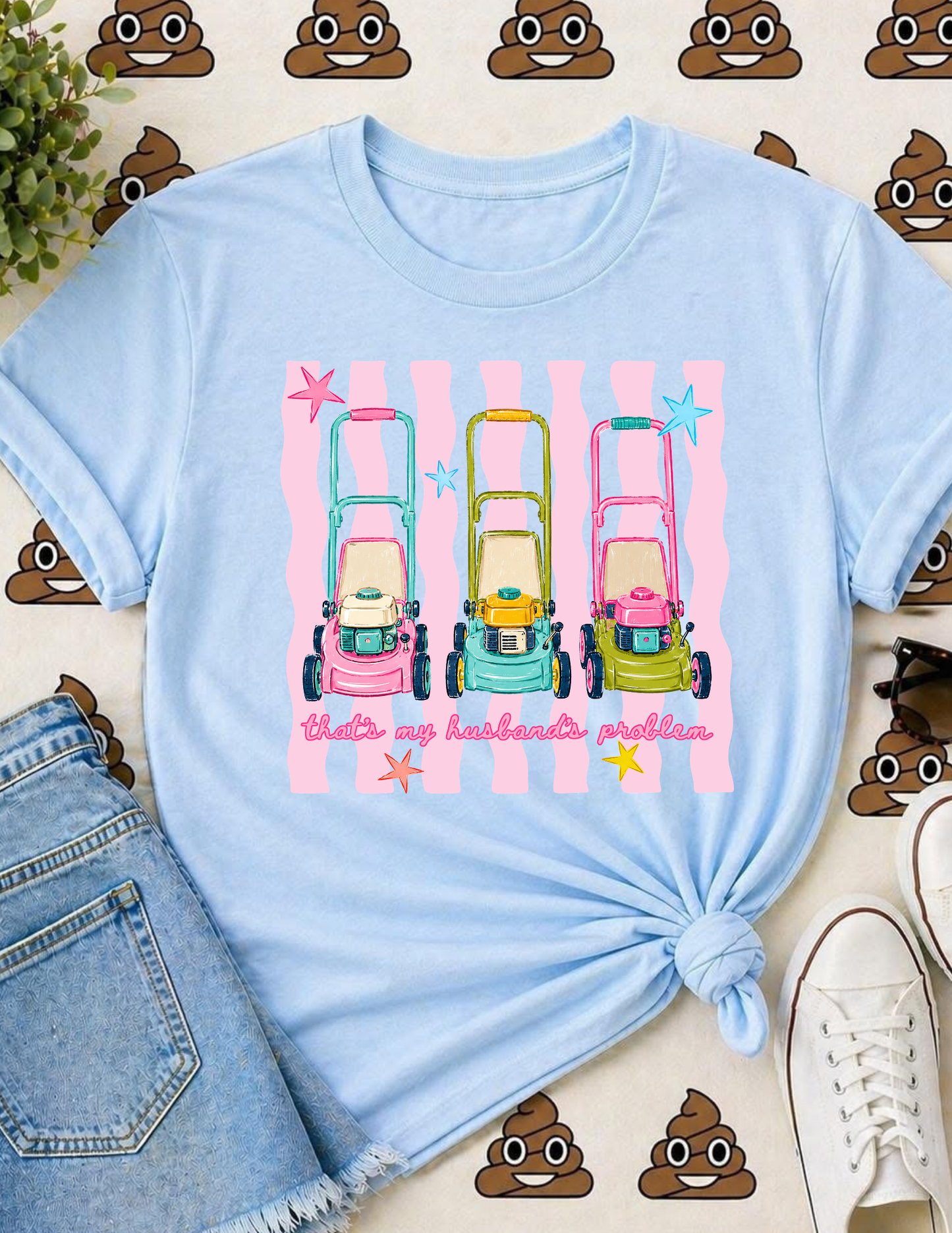That Sounds Like My Husbands Problem Lawnmower tee (Pink Stripes)