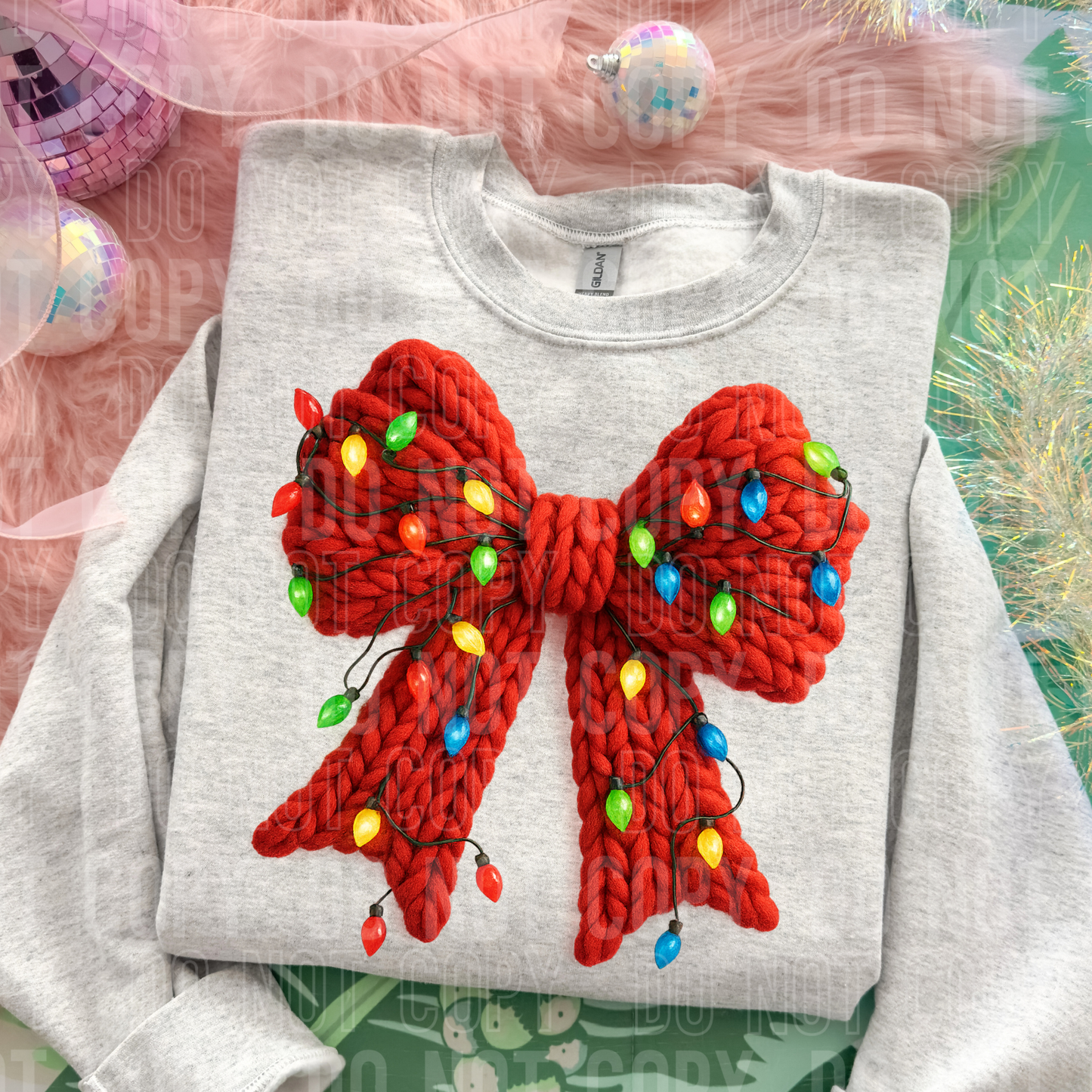 Christmas Lights Bow faux yarn tee