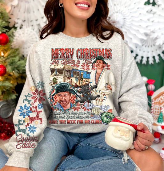 Cousin Eddie collage sweatshirt with sleeve design