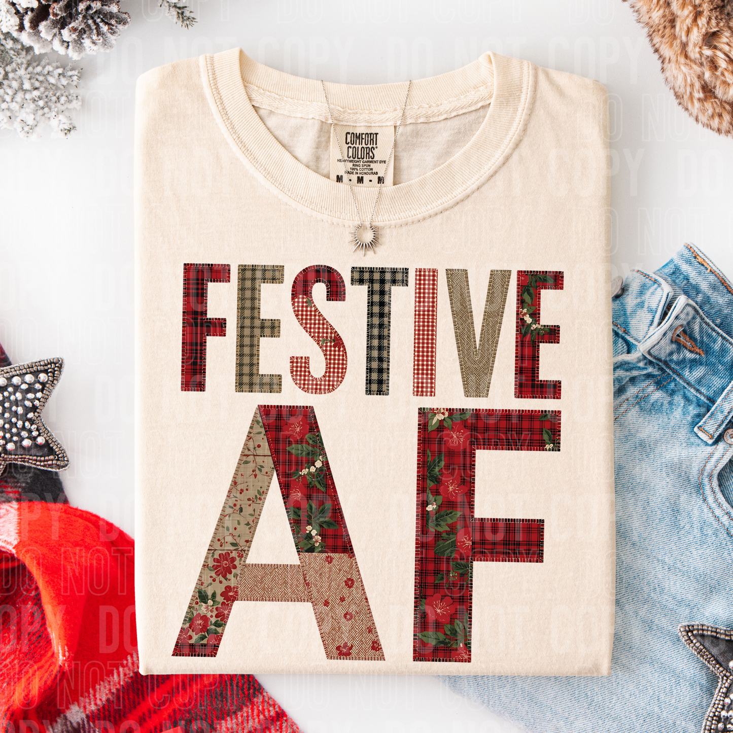 Festive AF faux quilt look tee