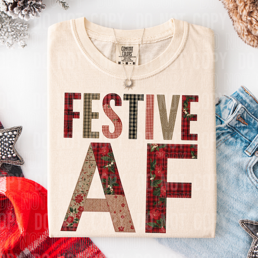 Festive AF faux quilt look tee
