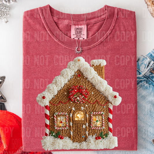Gingerbread House faux yarn tee