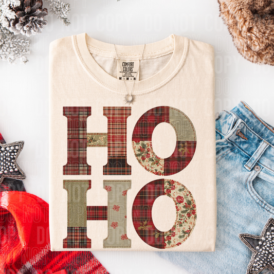 Ho Ho faux quilt look tee