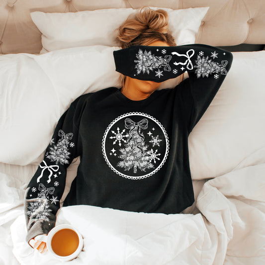 Lace Tree Circle sweatshirt with sleeve designs (White Ink)