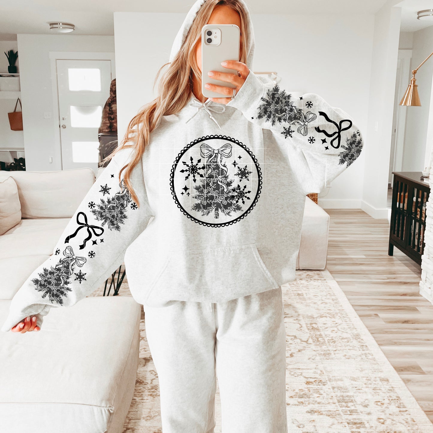 Lace Tree Circle sweatshirt with sleeve designs (Black Ink)