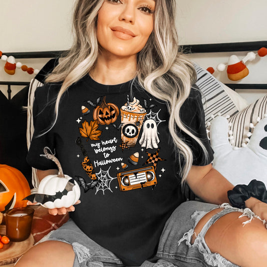 My heart belongs to Halloween tee (White Ink)