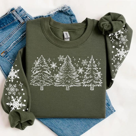 Snowflake Christmas Trees sweatshirt with sleeve design