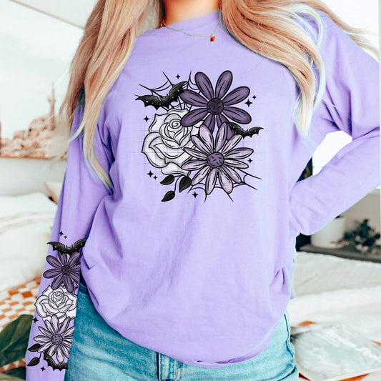 Purple Bat Floral sweatshirt with sleeve designs