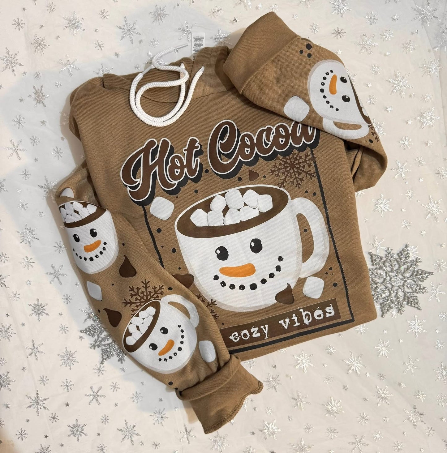 Hot Cocoa Snowman sweatshirt with sleeve designs