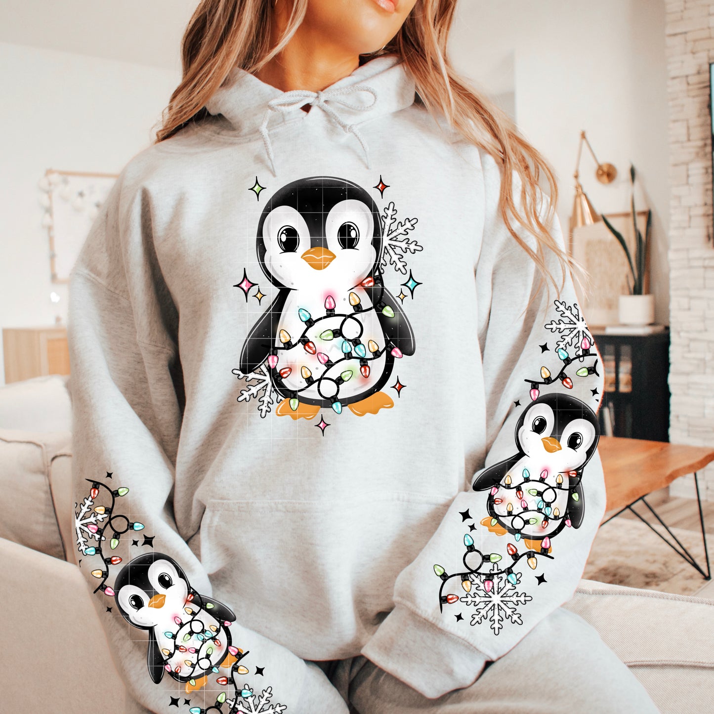 Penguin Lights sweatshirt with sleeve designs