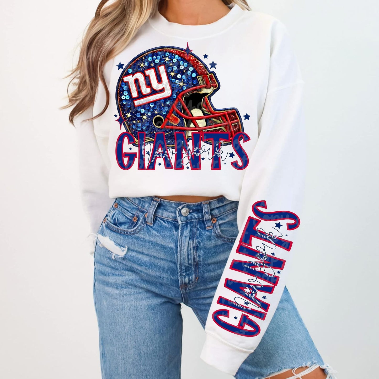 Football Faux sequin design sweatshirt with sleeve design - NFL