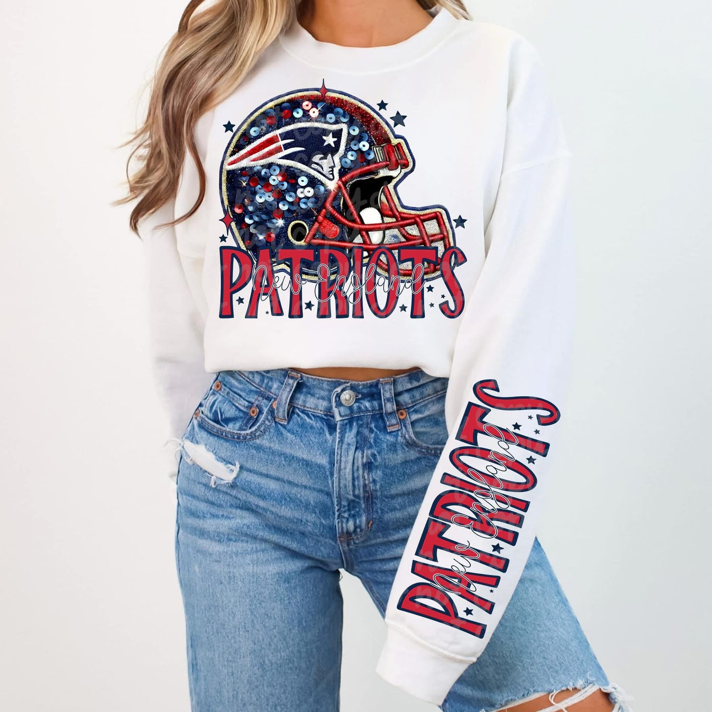 Football Faux sequin design sweatshirt with sleeve design - NFL