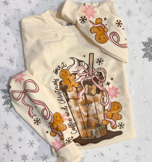 Coffee & Christmas Spirit sweatshirt with sleeve designs