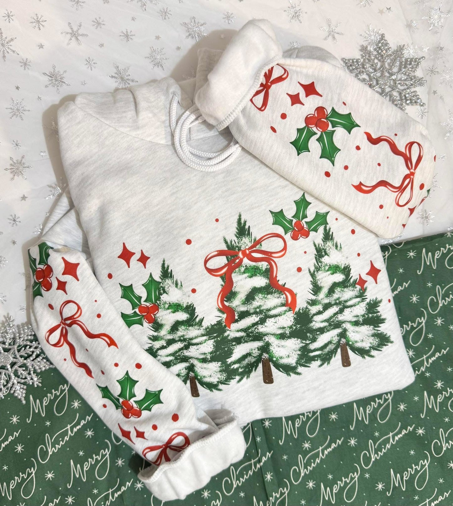 Snow fallen Trees sweatshirt with sleeve designs
