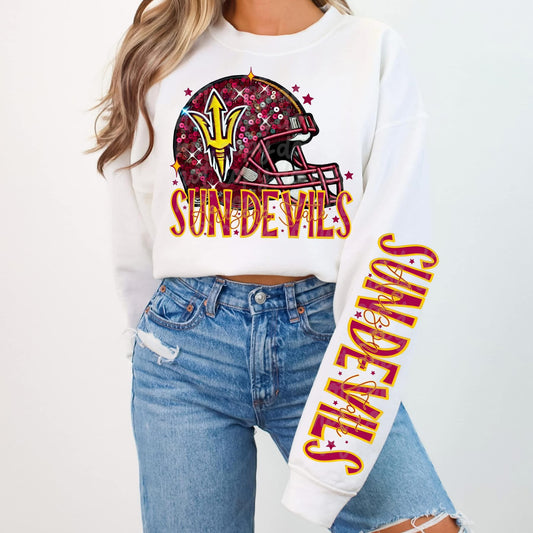 Football Faux sequin design sweatshirt with sleeve design - COLLEGE