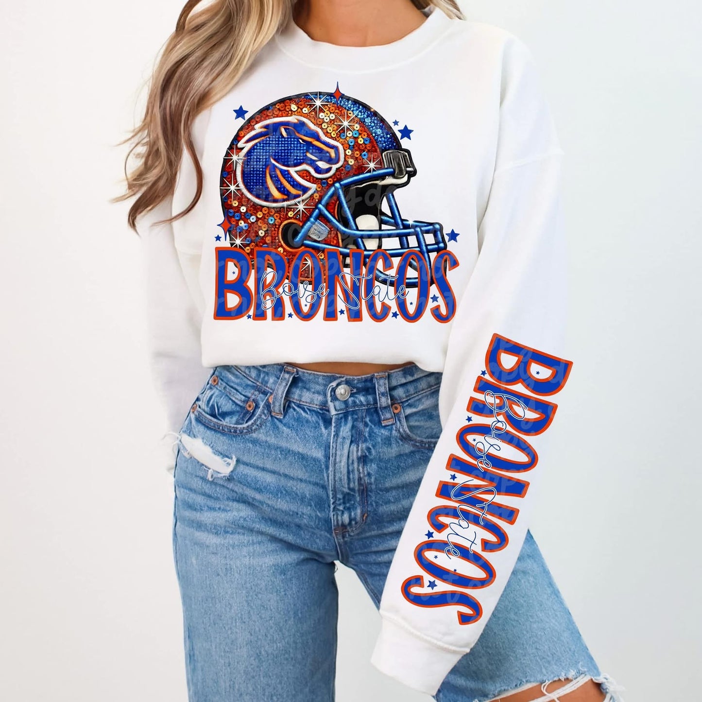 Football Faux sequin design sweatshirt with sleeve design - NFL