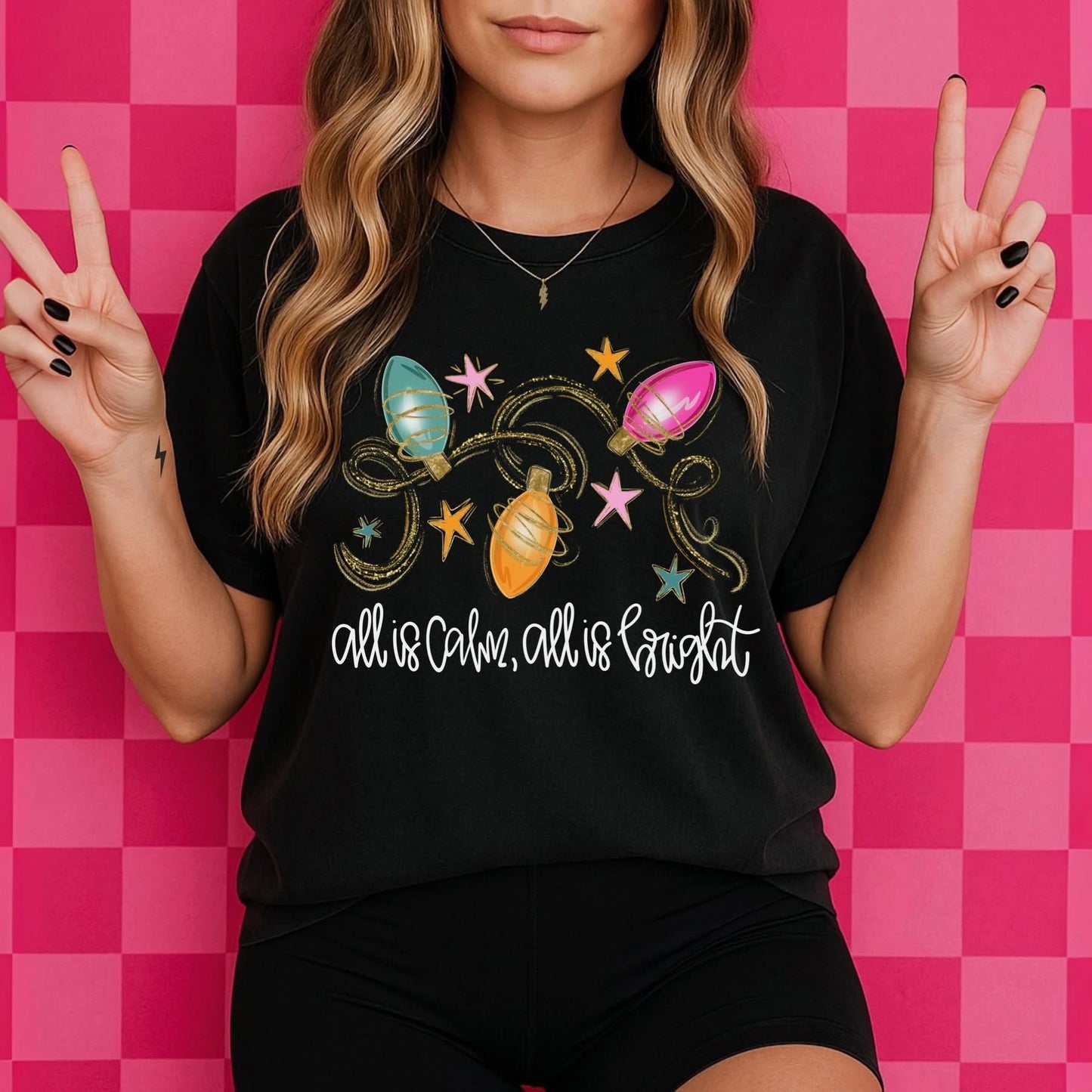 Glitter All is calm all is bright tee