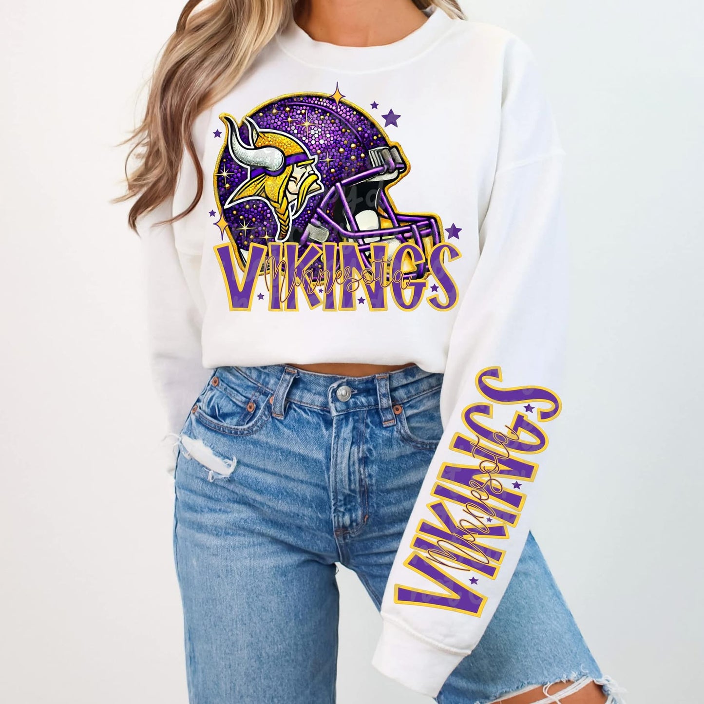 Football Faux sequin design sweatshirt with sleeve design - NFL