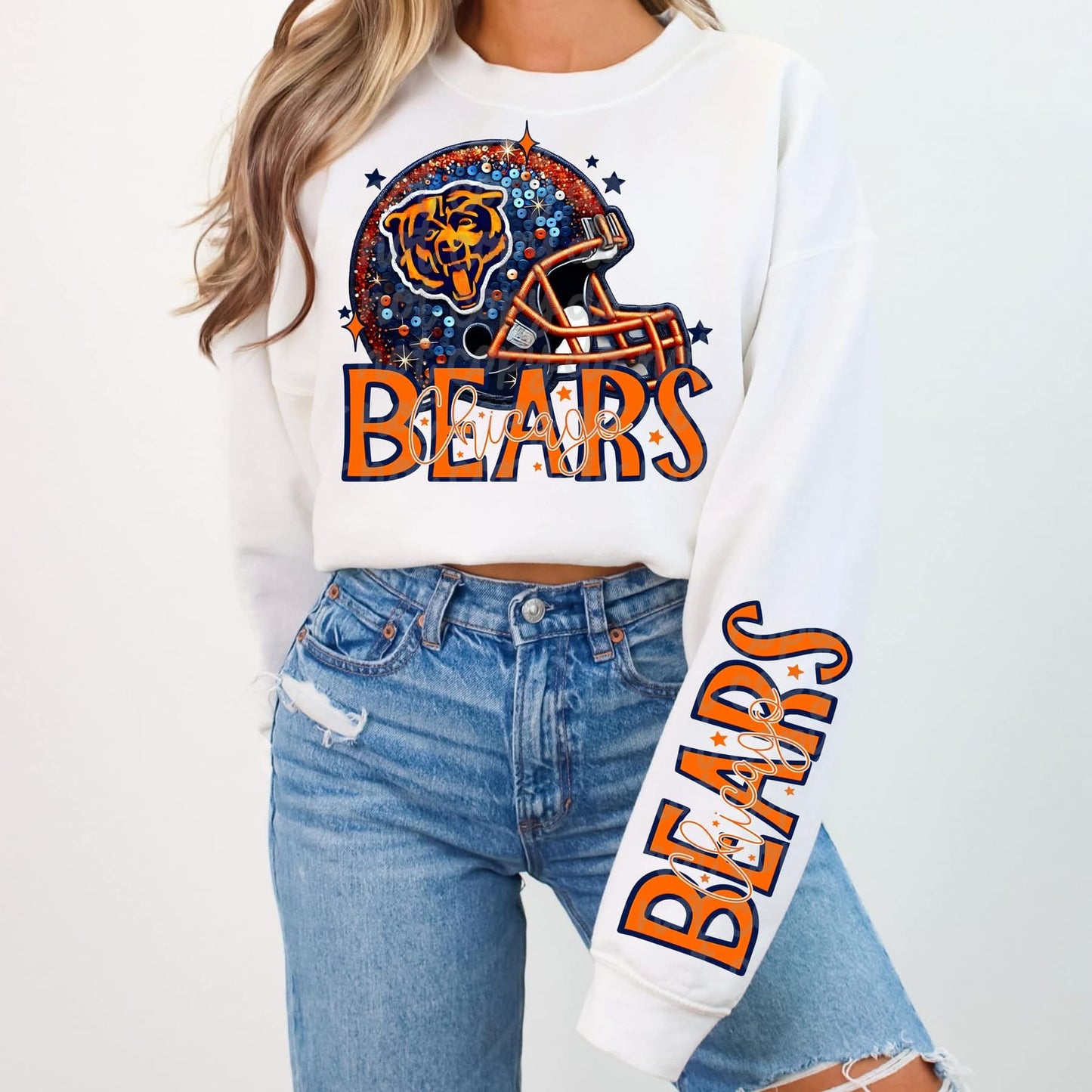 Football Faux sequin design sweatshirt with sleeve design - NFL