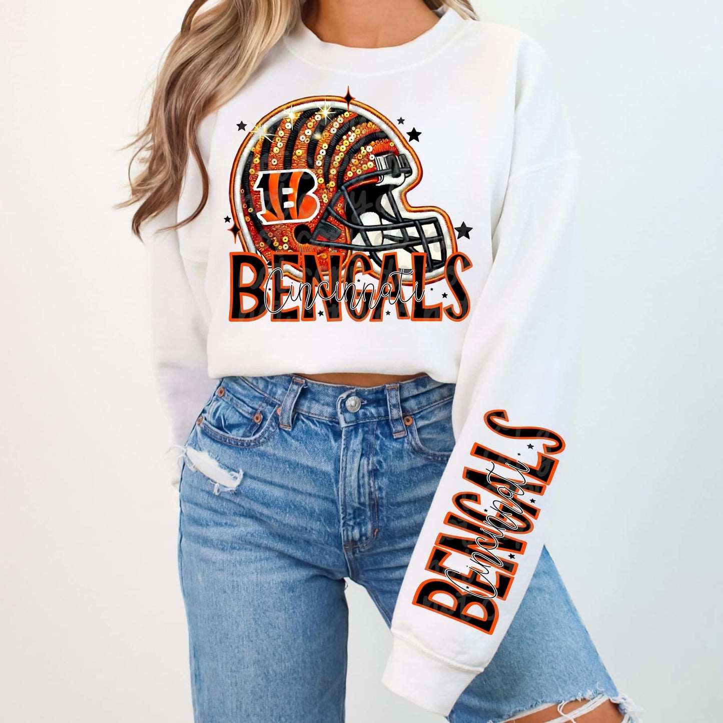 Football Faux sequin design sweatshirt with sleeve design - NFL