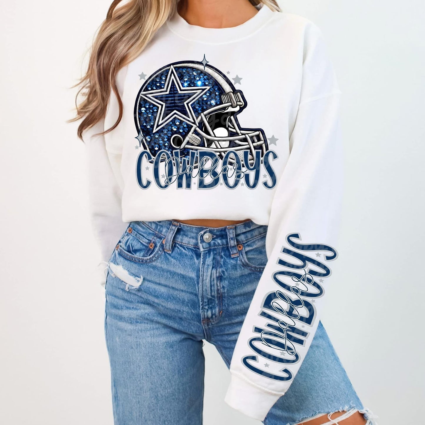 Football Faux sequin design sweatshirt with sleeve design - NFL