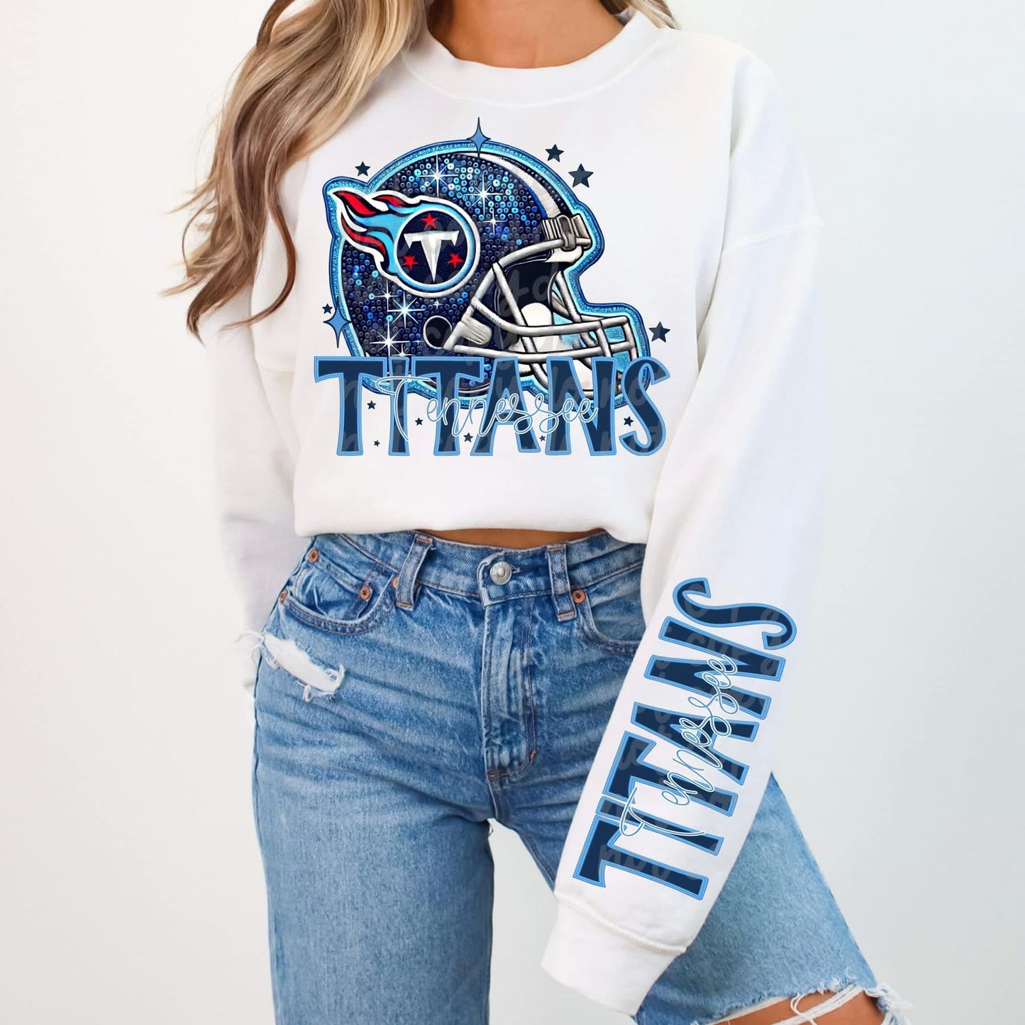 Football Faux sequin design sweatshirt with sleeve design - NFL