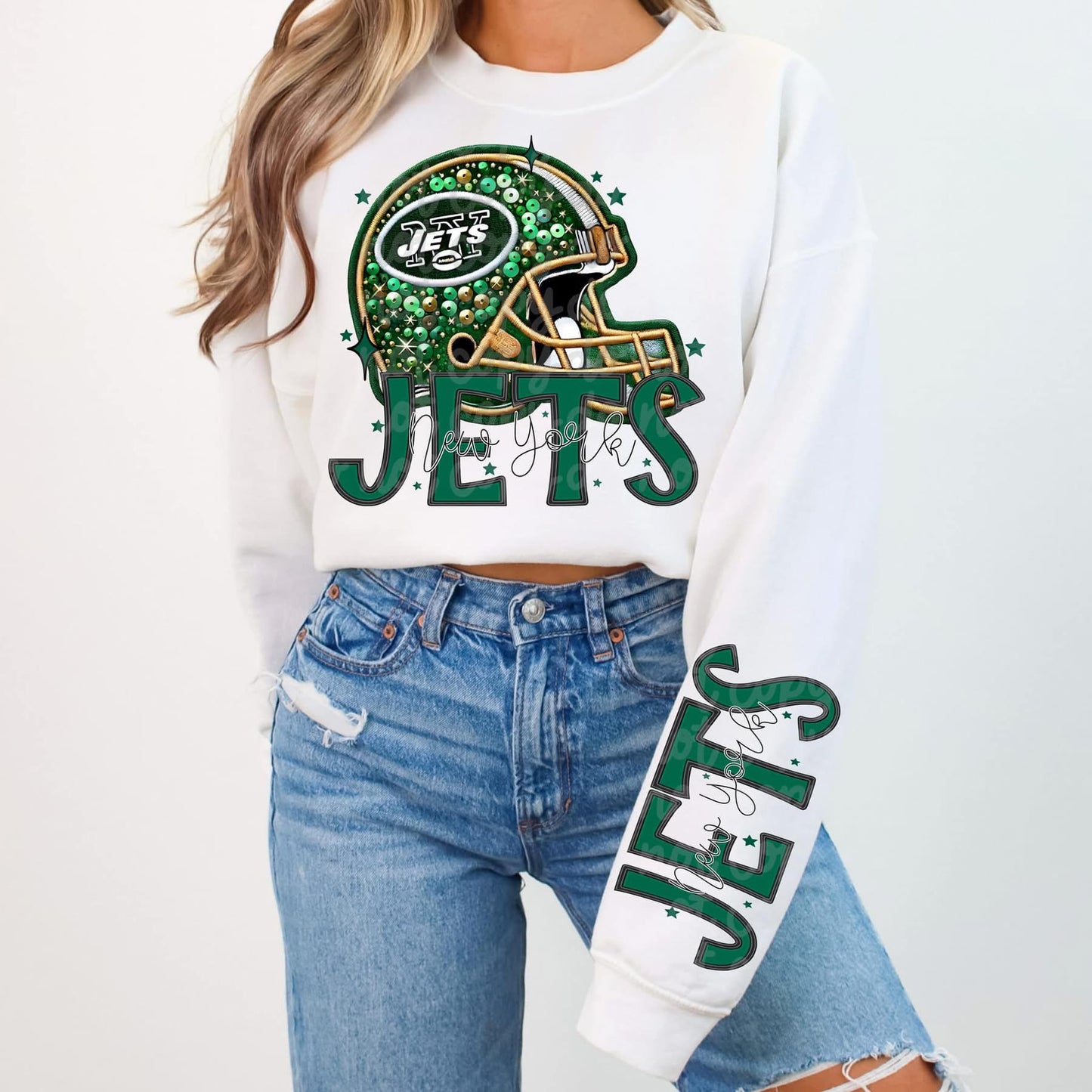 Football Faux sequin design sweatshirt with sleeve design - NFL