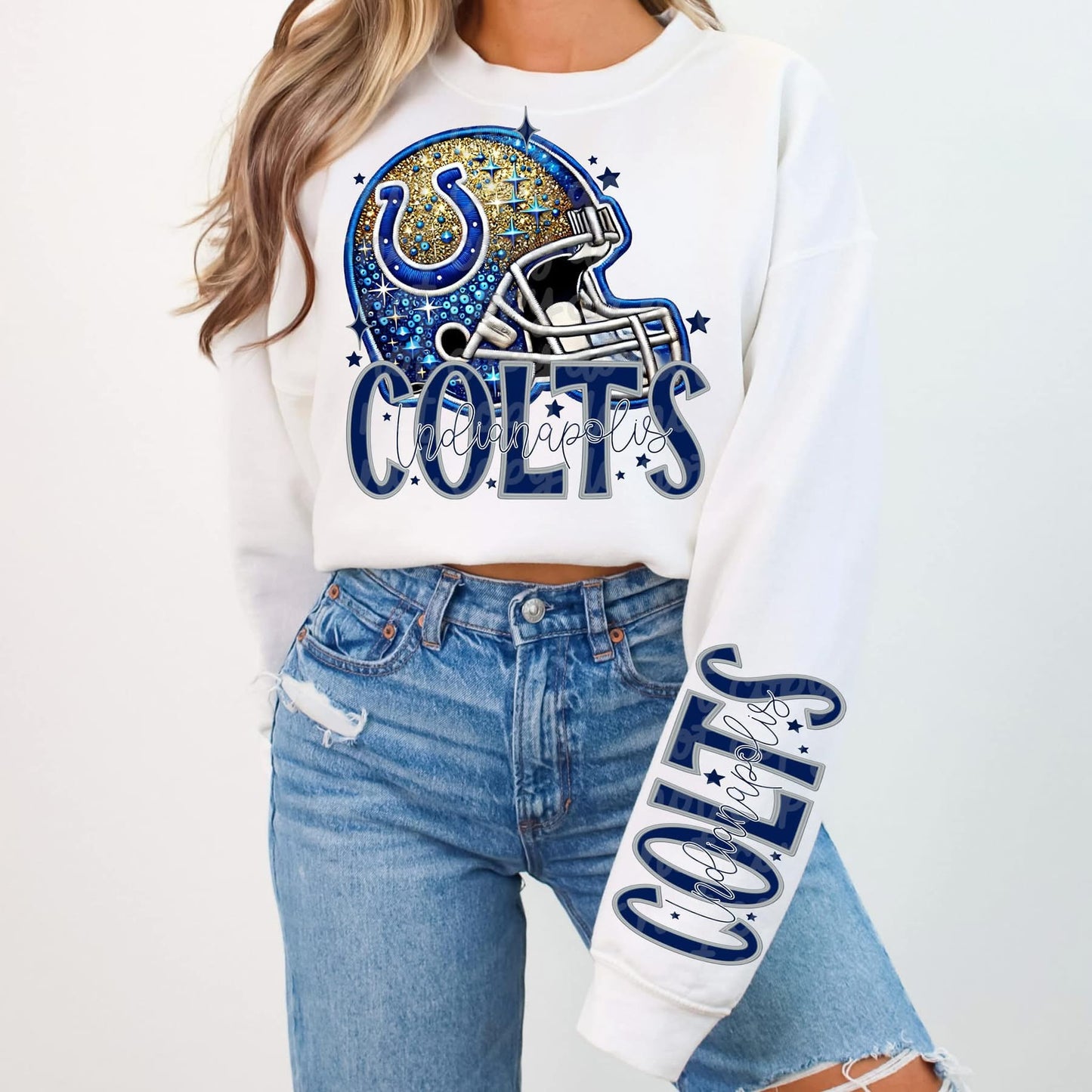 Football Faux sequin design sweatshirt with sleeve design - NFL