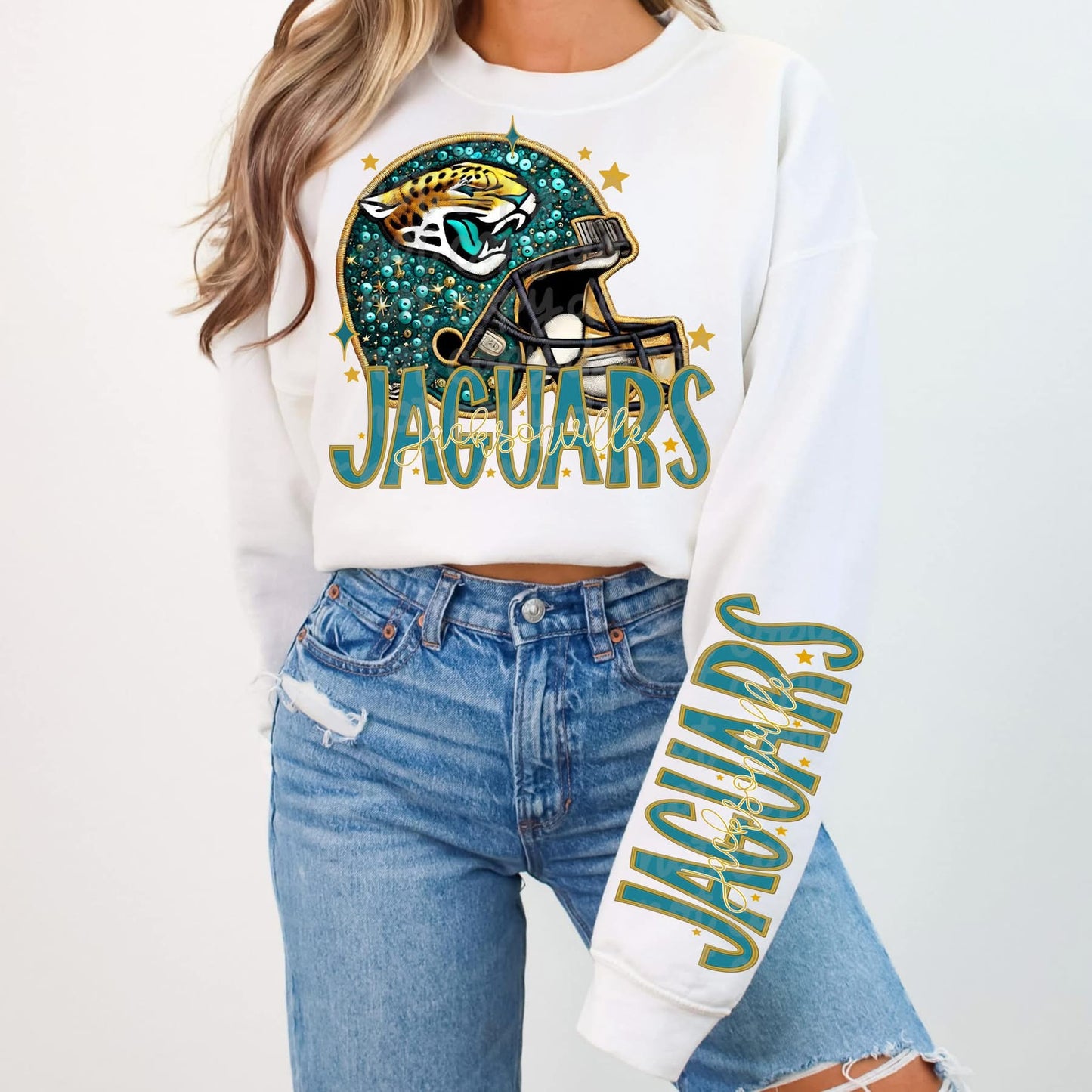 Football Faux sequin design sweatshirt with sleeve design - NFL