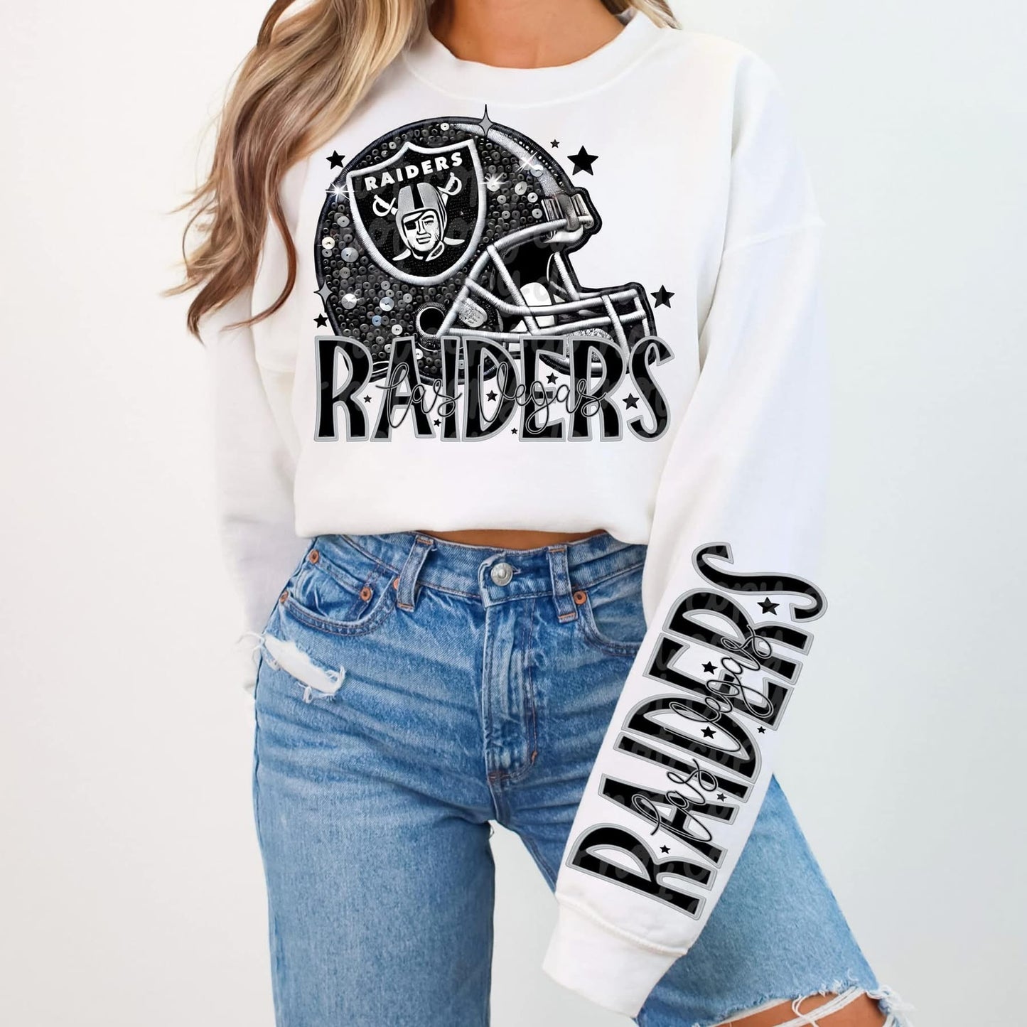 Football Faux sequin design sweatshirt with sleeve design - NFL