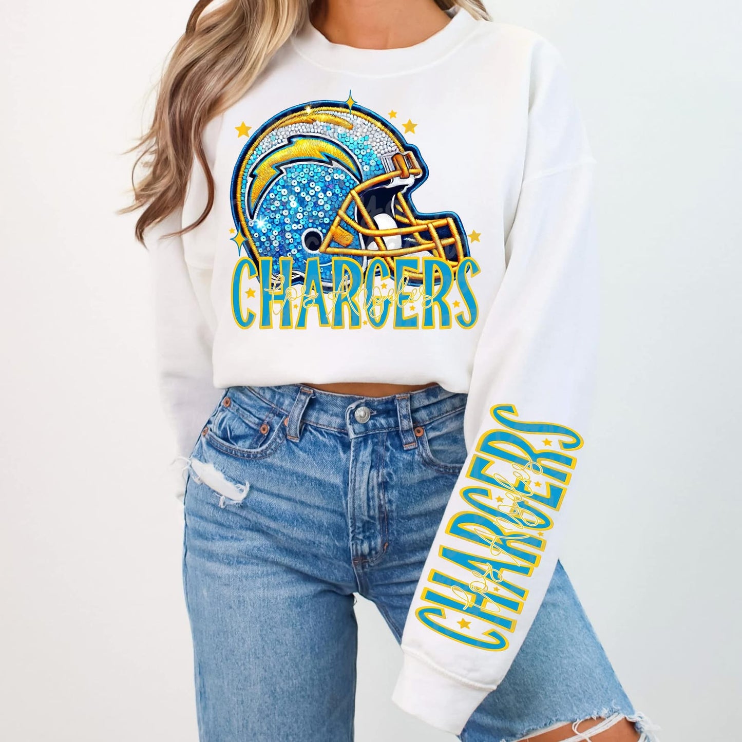 Football Faux sequin design sweatshirt with sleeve design - NFL