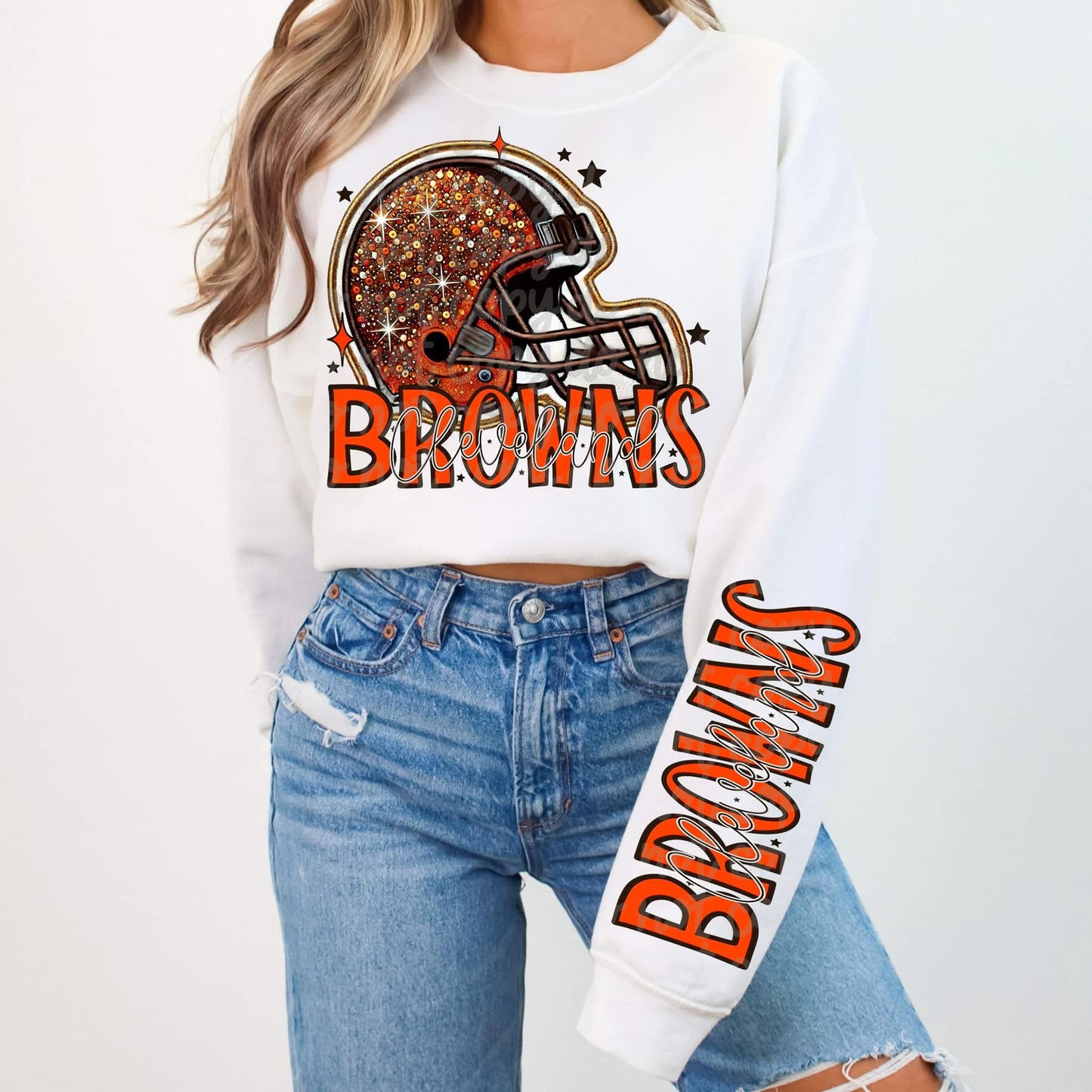 Football Faux sequin design sweatshirt with sleeve design - NFL