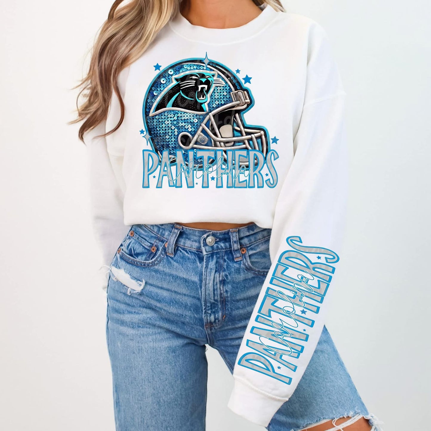 Football Faux sequin design sweatshirt with sleeve design - NFL