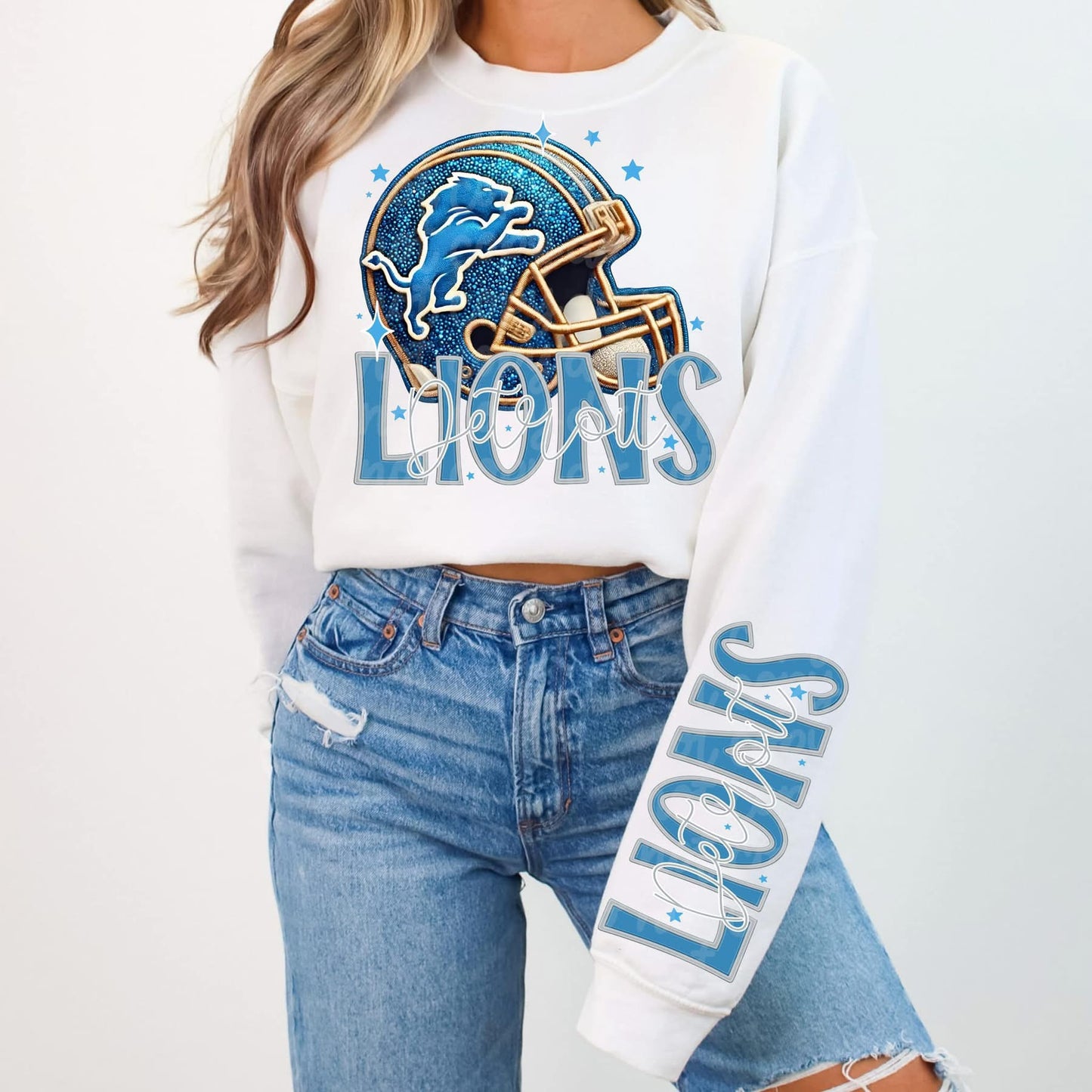 Football Faux sequin design sweatshirt with sleeve design - NFL