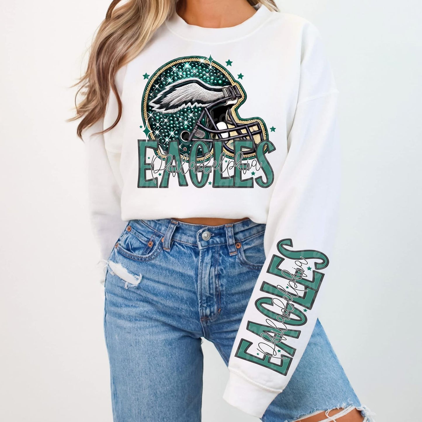 Football Faux sequin design sweatshirt with sleeve design - NFL