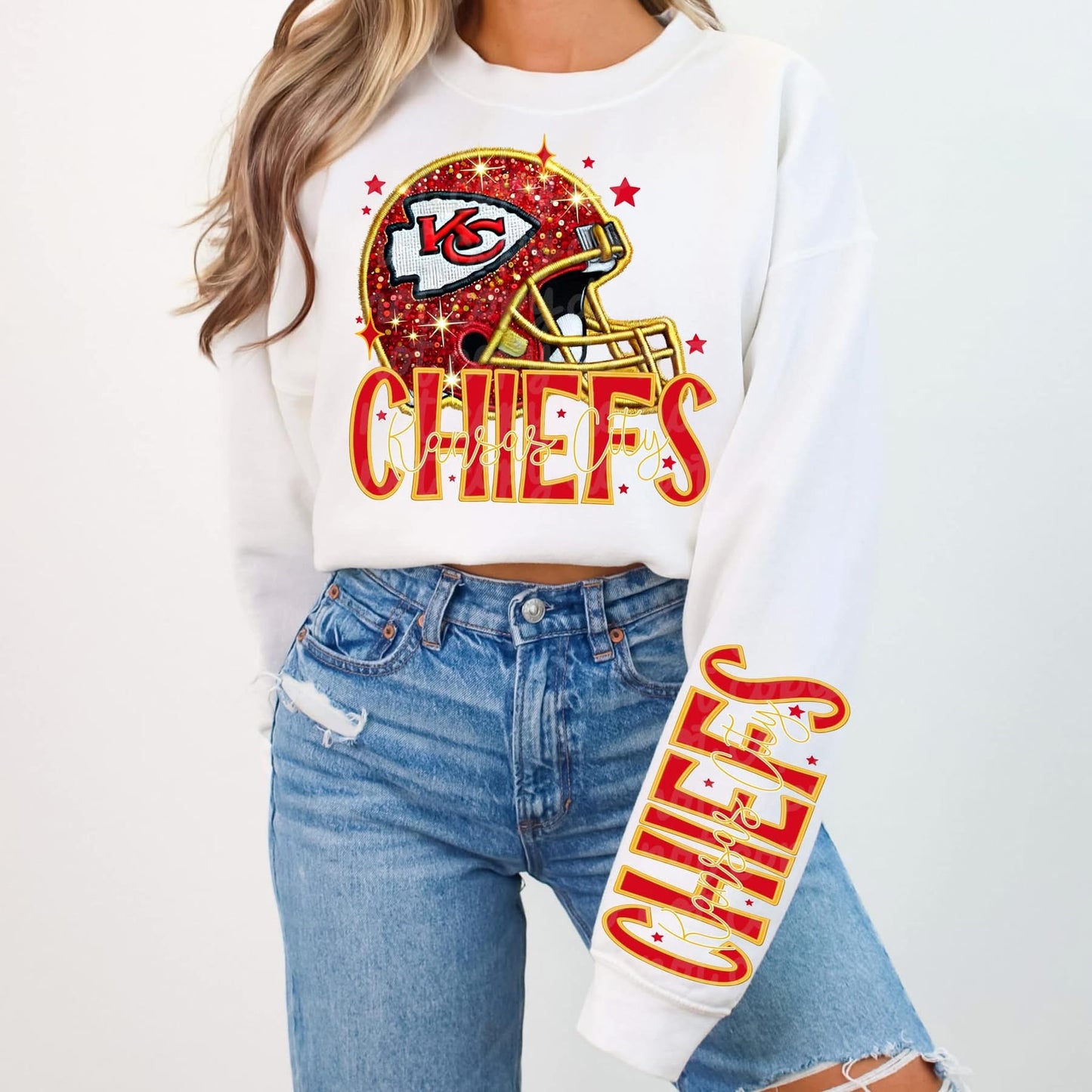 Football Faux sequin design sweatshirt with sleeve design - NFL