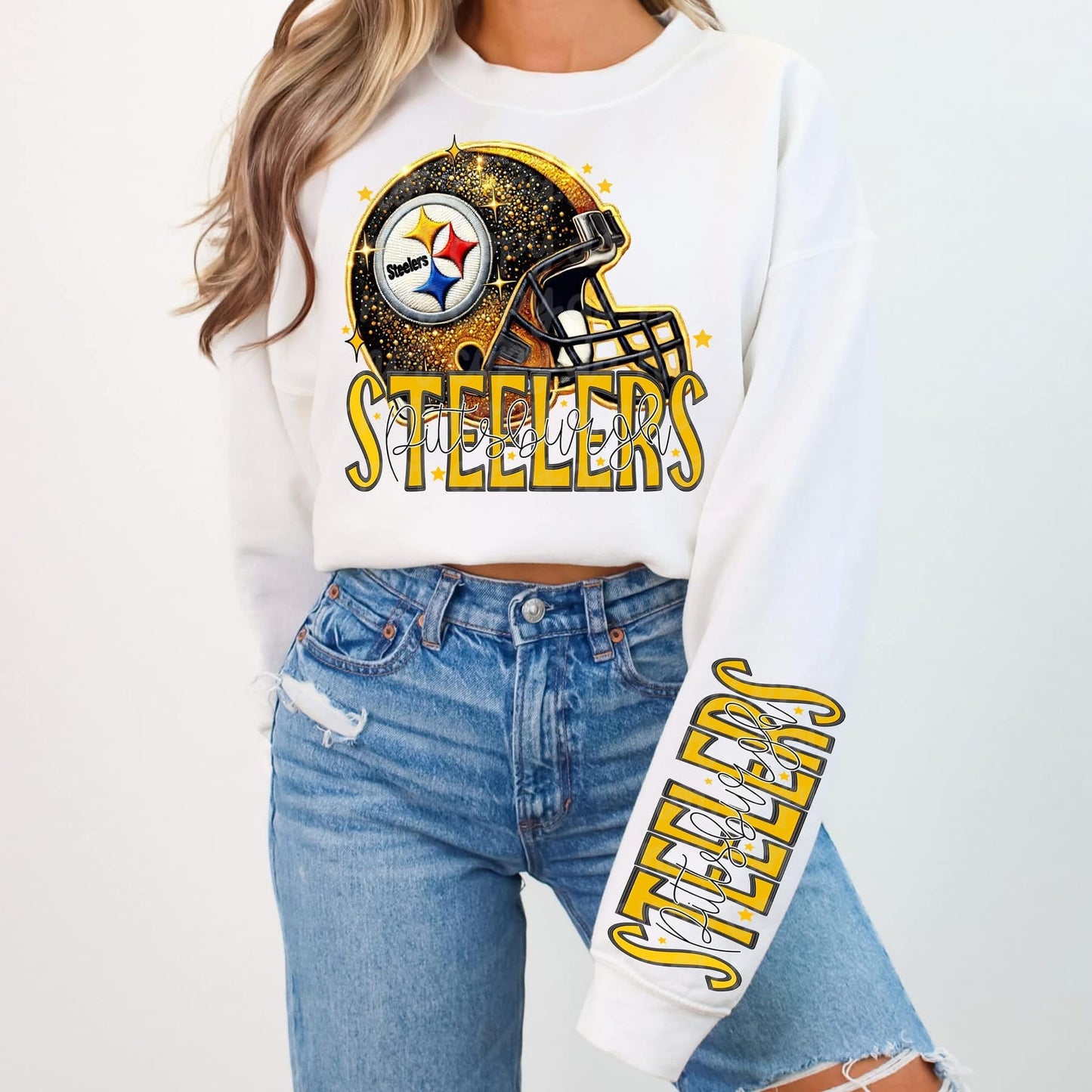 Football Faux sequin design sweatshirt with sleeve design - NFL