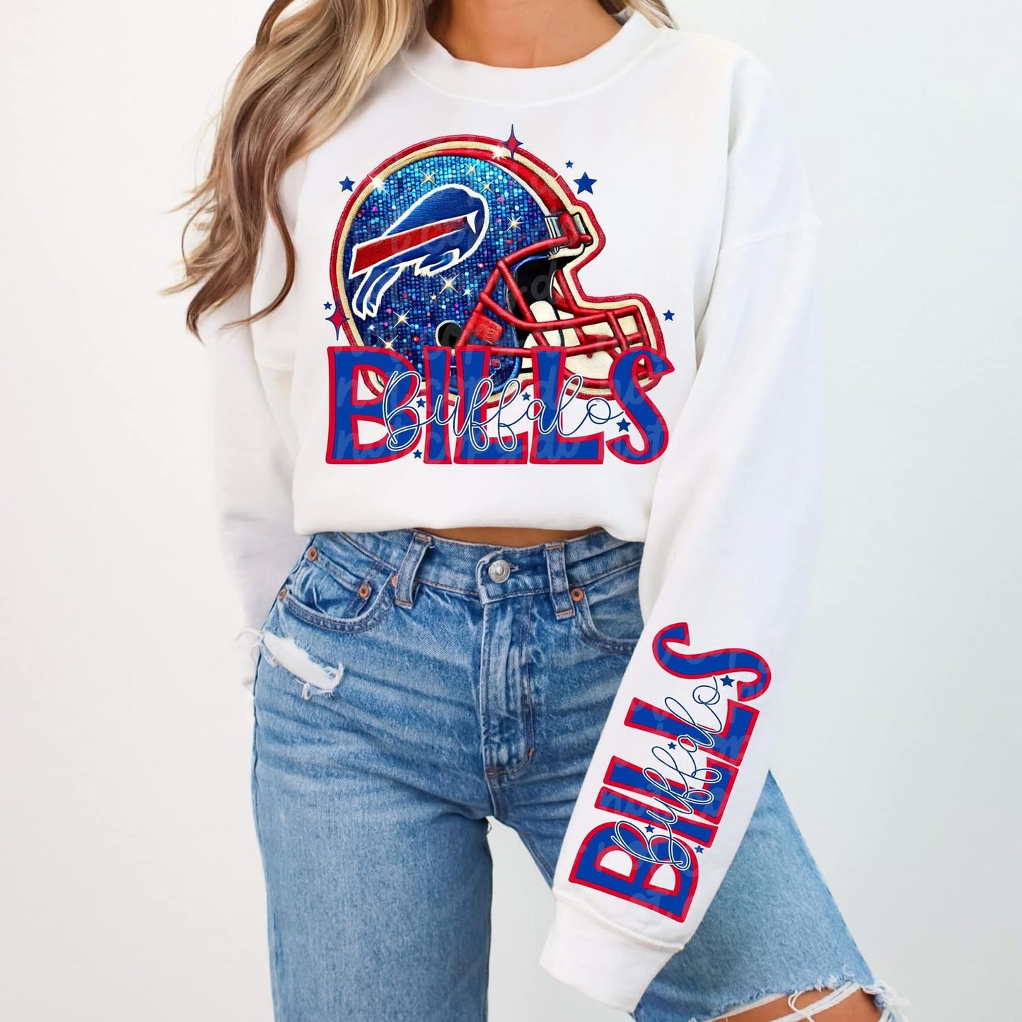 Football Faux sequin design sweatshirt with sleeve design - NFL