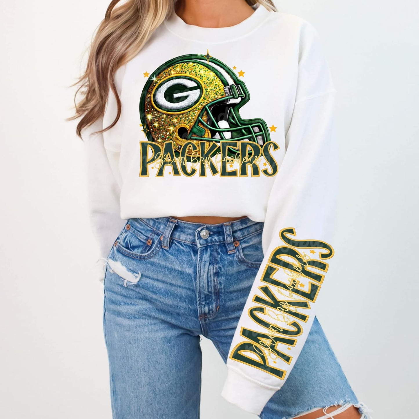 Football Faux sequin design sweatshirt with sleeve design - NFL