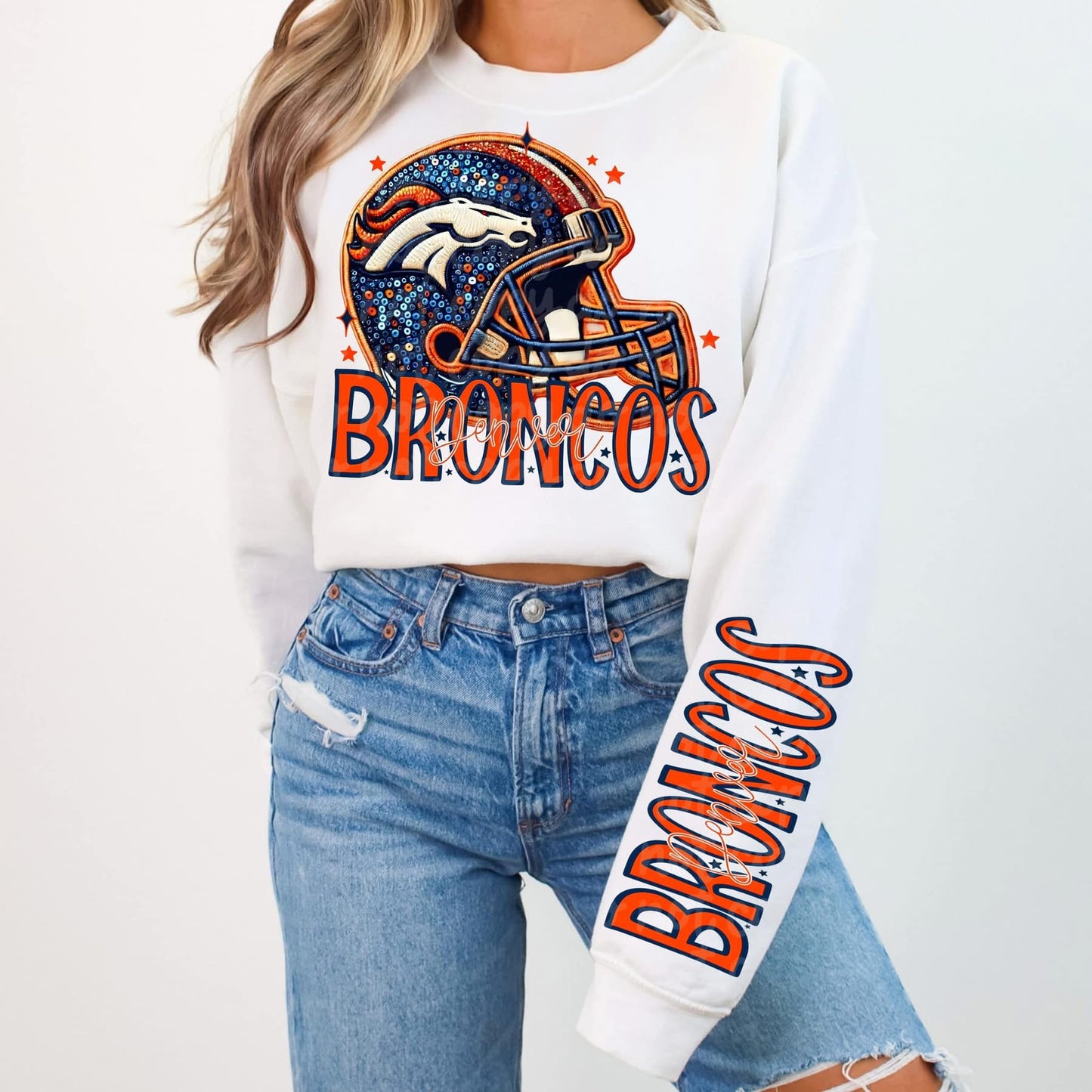 Football Faux sequin design sweatshirt with sleeve design - NFL