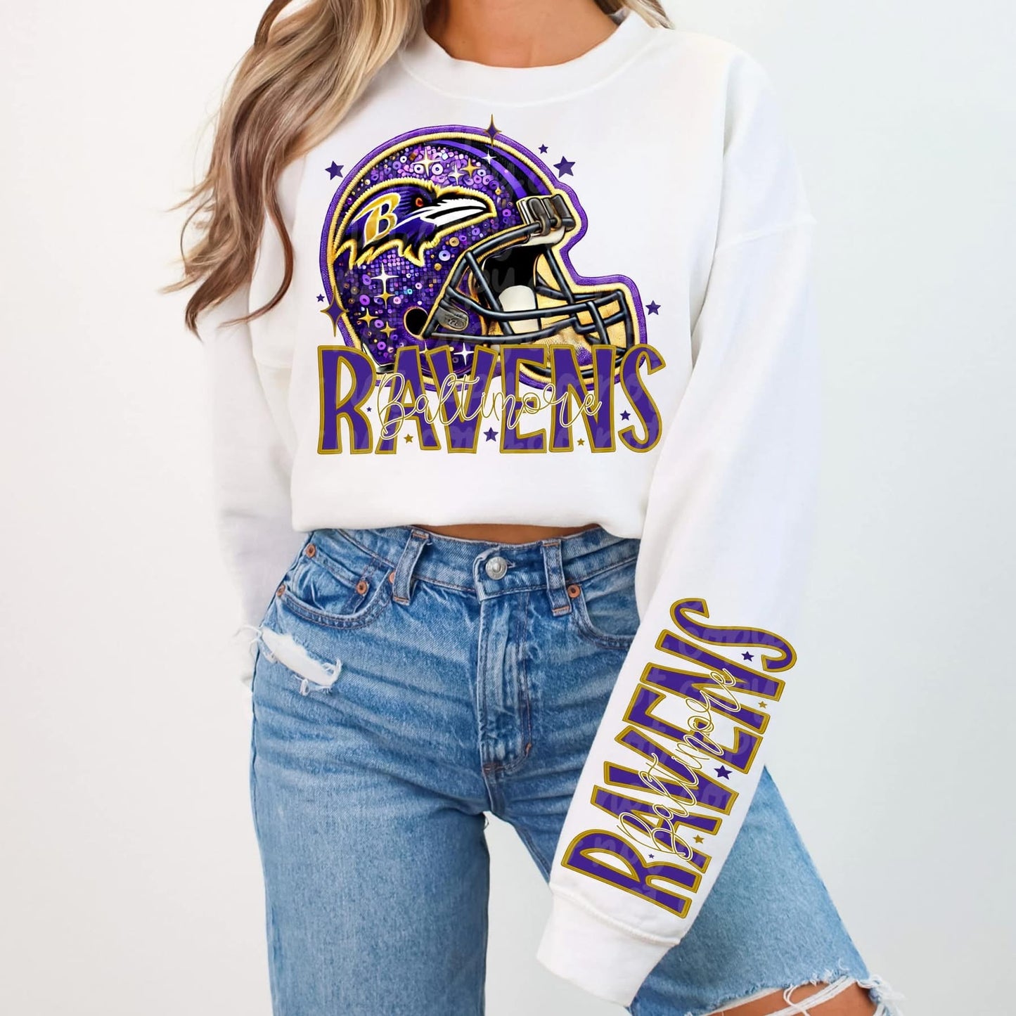 Football Faux sequin design sweatshirt with sleeve design - NFL