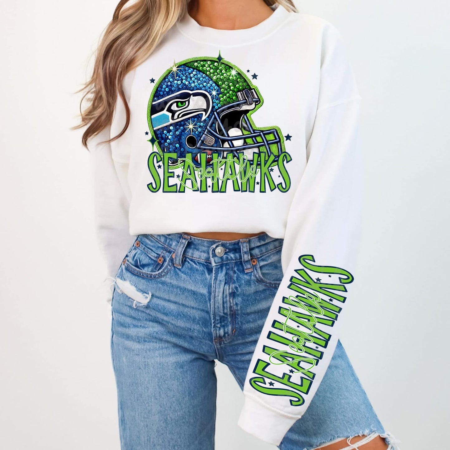 Football Faux sequin design sweatshirt with sleeve design - NFL