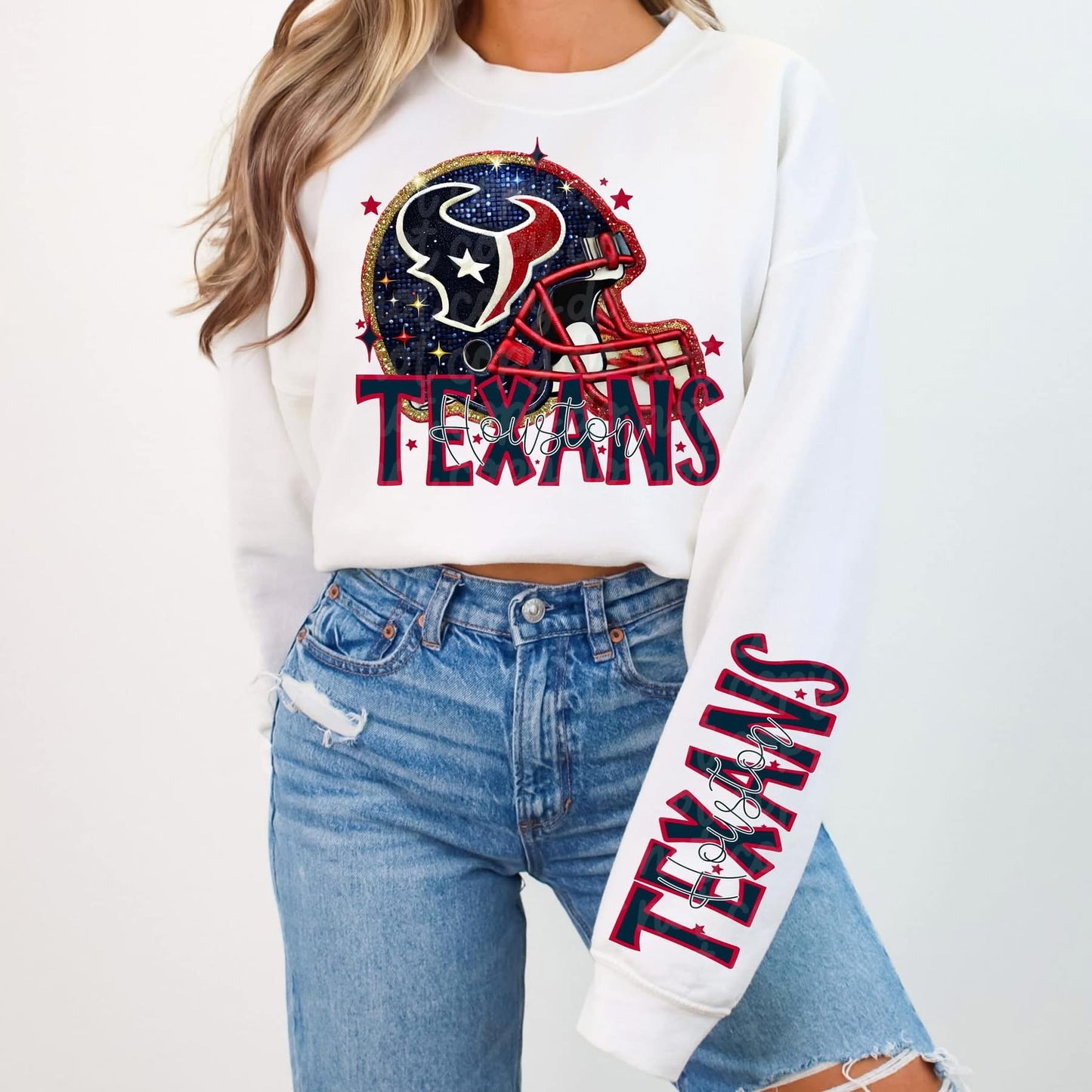 Football Faux sequin design sweatshirt with sleeve design - NFL