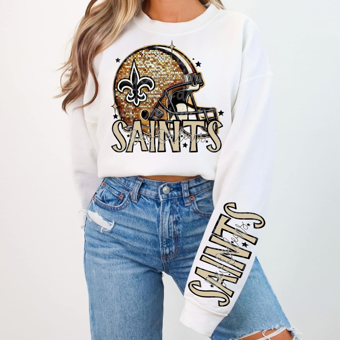 Football Faux sequin design sweatshirt with sleeve design - NFL