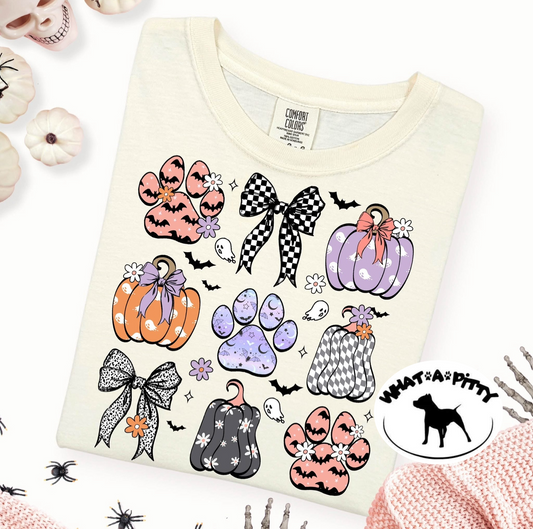 Halloween Paw & Pumpkin Couquette tee